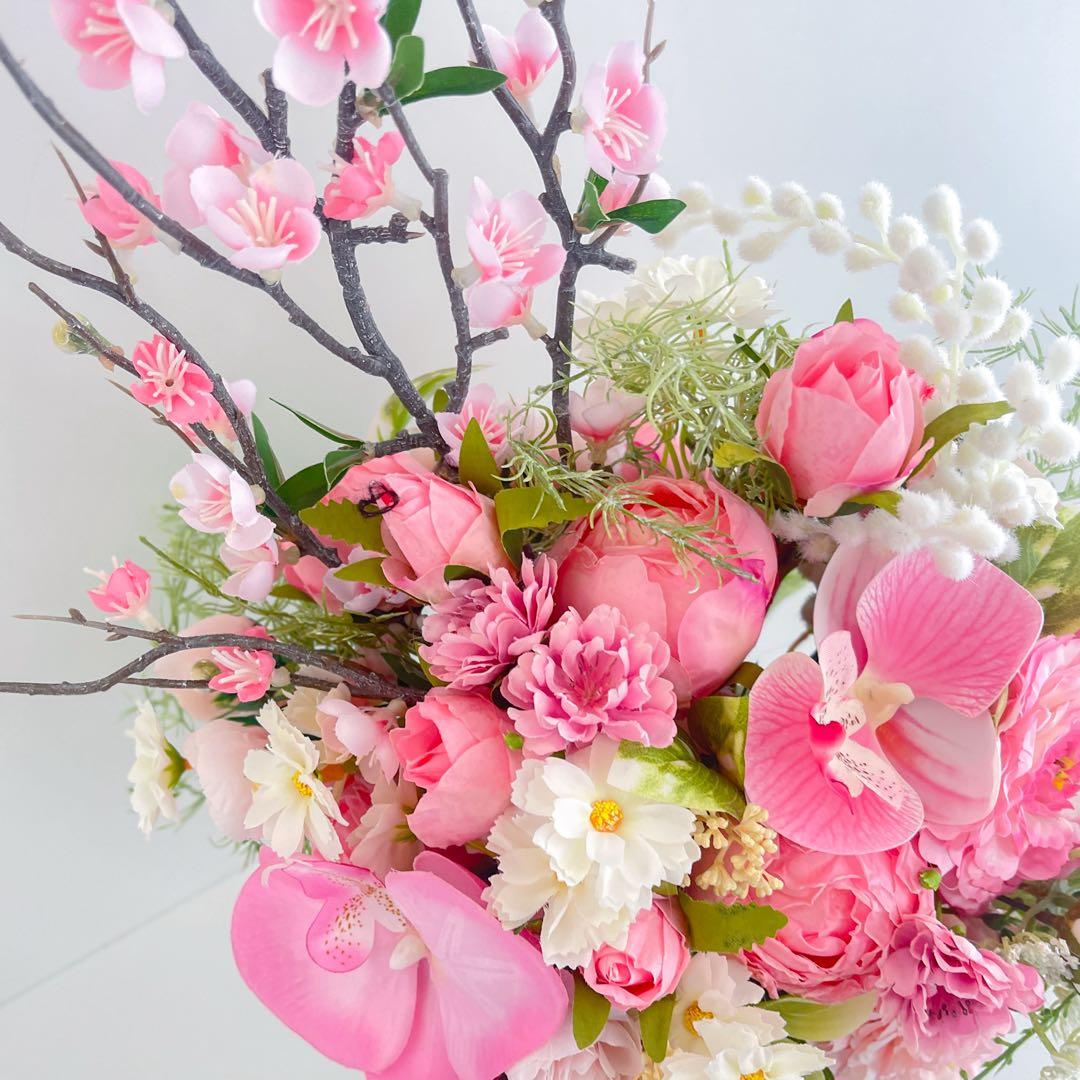 春爛漫 桃と牡丹の優雅なアレンジメント｜桃の節句・誕生日・退職祝い　光触媒