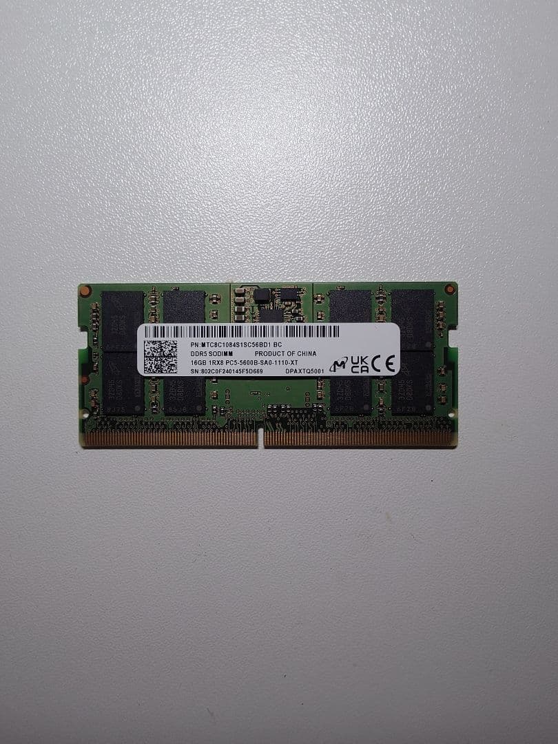 メモリー micron DDR5-SODIMM PC5-5600B 16g