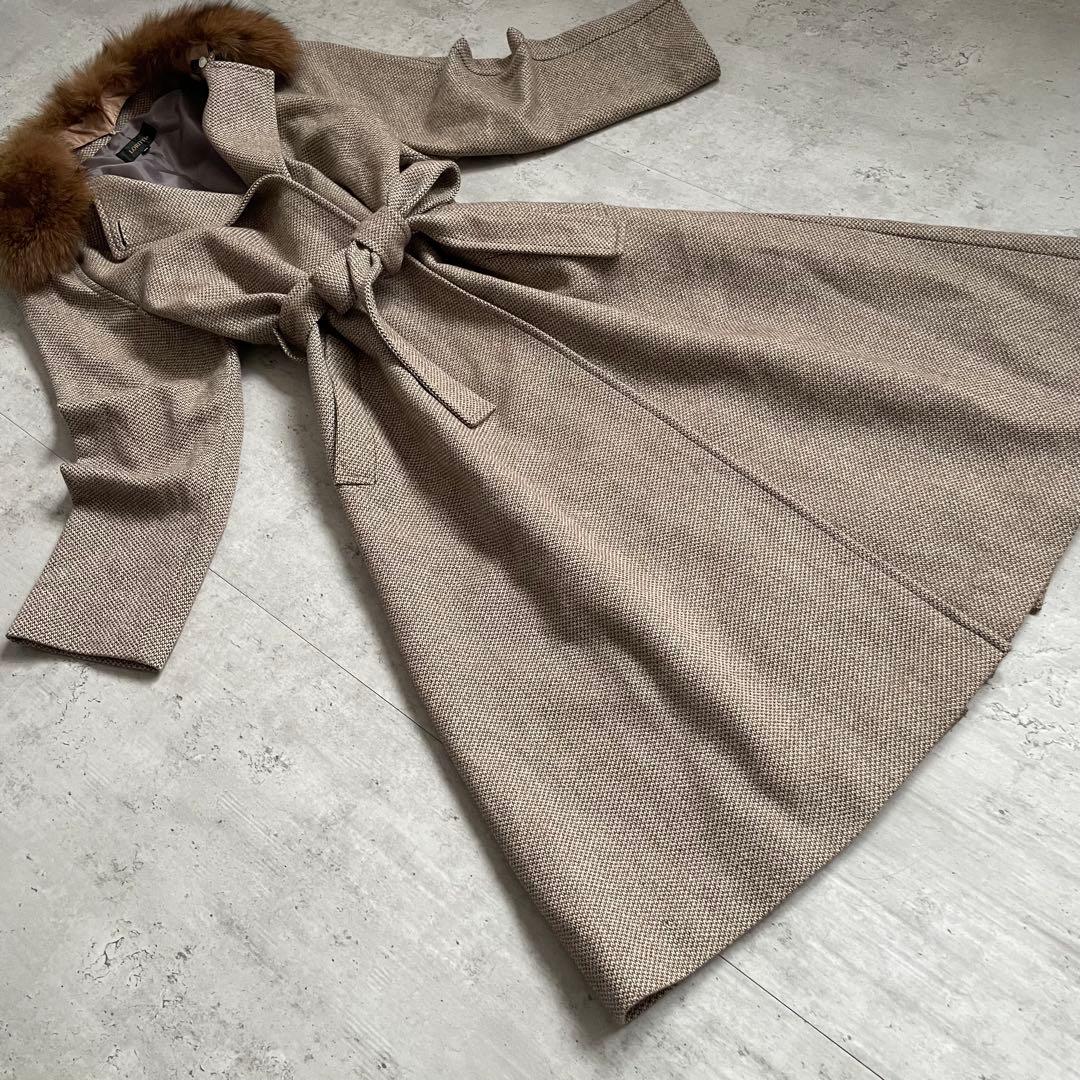 ロングコート　カシミヤ100% フォックスファー　ベルト付き　モード　カジュアル