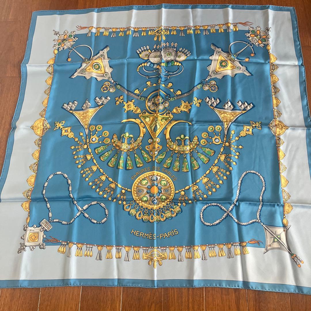 HERMES シルク スカーフ 青