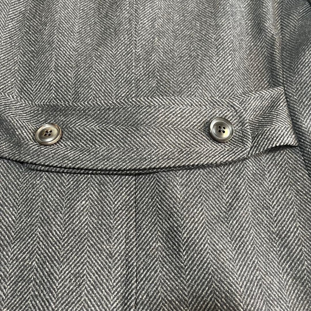 美品　麻布テーラー　カシミヤ混　ダブルチェスターコート　ヘリンボーン柄