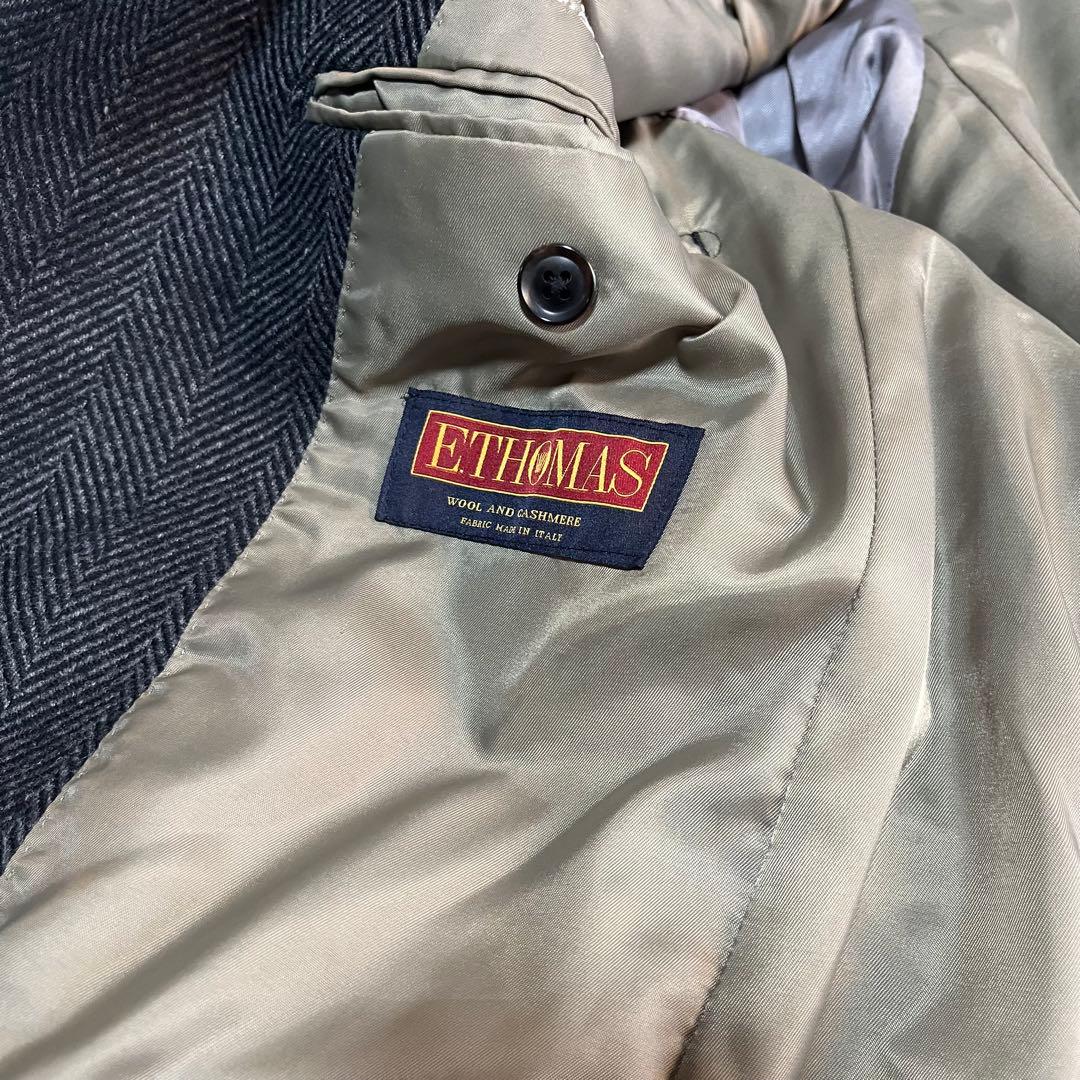 美品　麻布テーラー　カシミヤ混　ダブルチェスターコート　ヘリンボーン柄