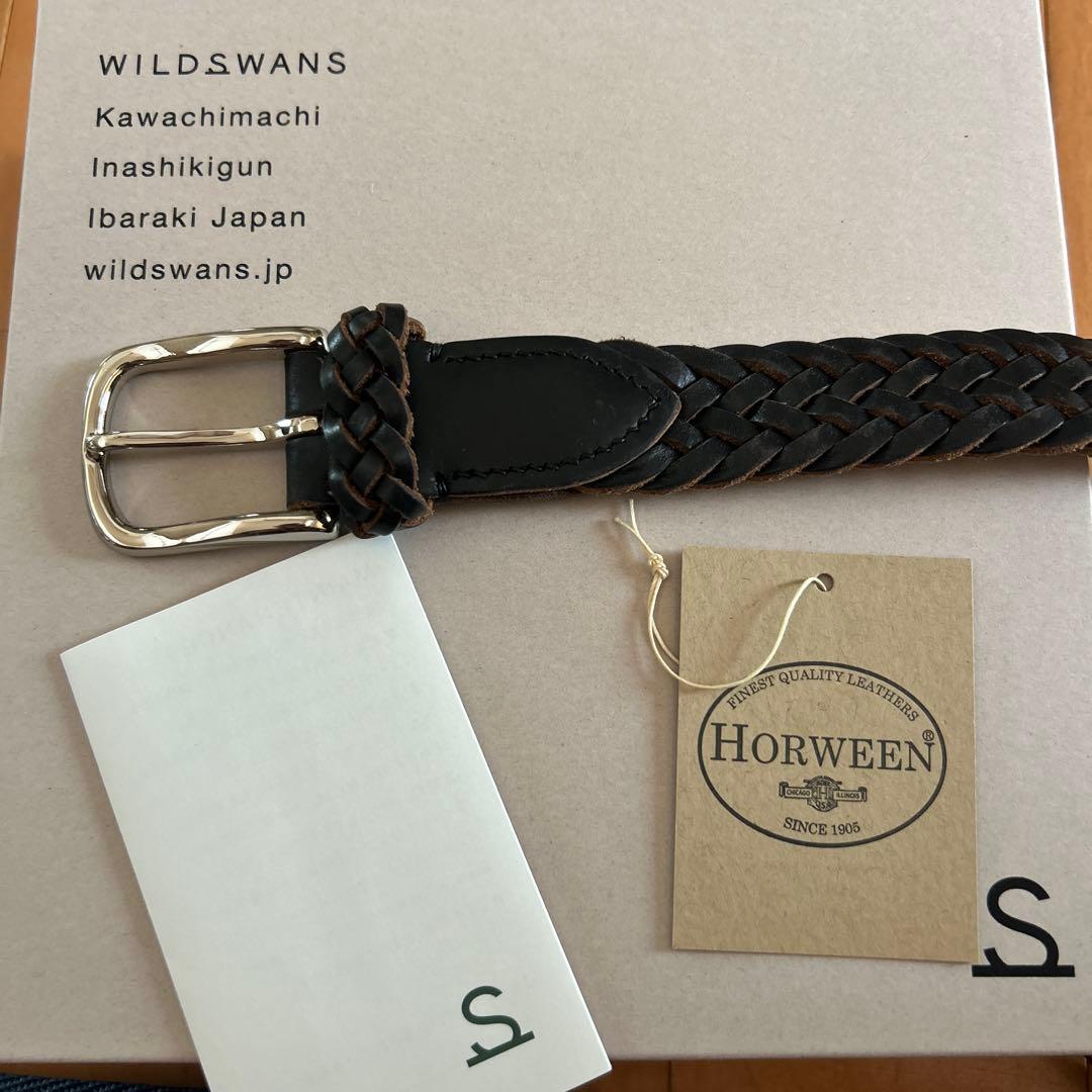 WILD SWANS レザー編み込みベルト 40