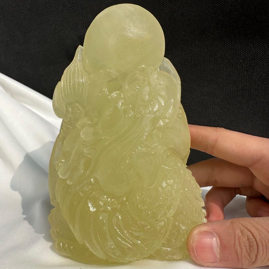 天然石シトリンの龍　置物　彫り物D.85