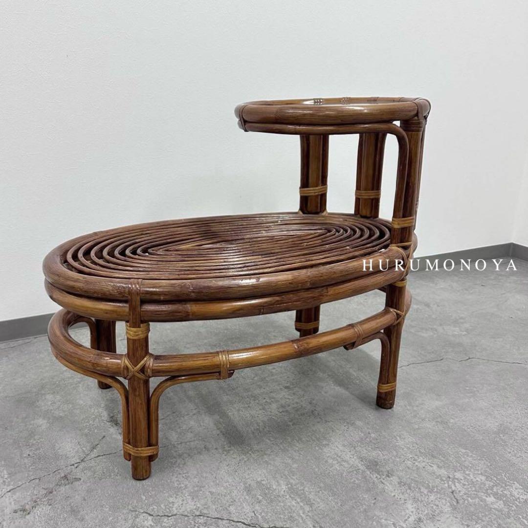 SNT540 ラタン サイドテーブル付きチェア レトロ ガラステーブル