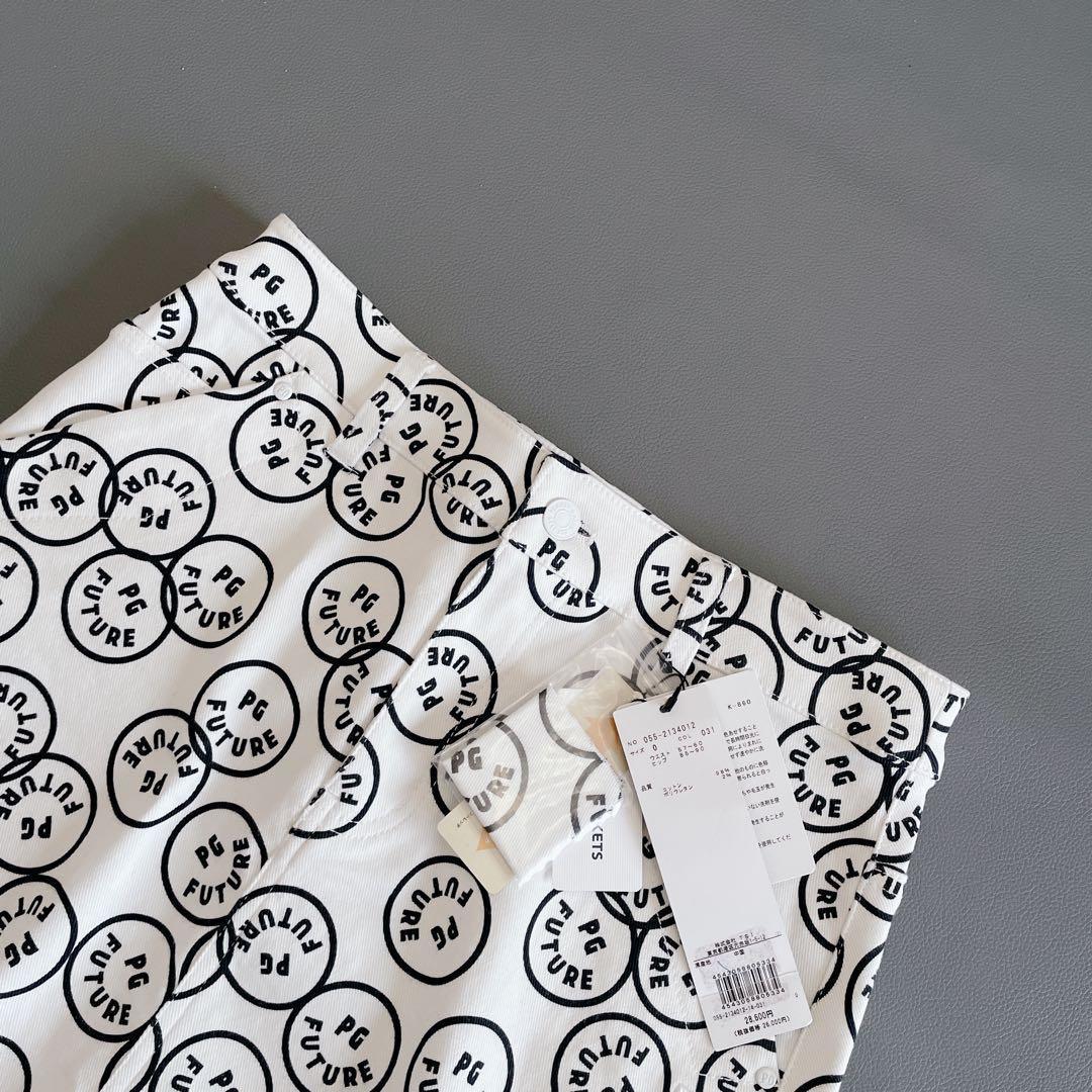 新品タグ付き未使用品 パーリーゲイツ スカート 0/S 総柄 ホワイト