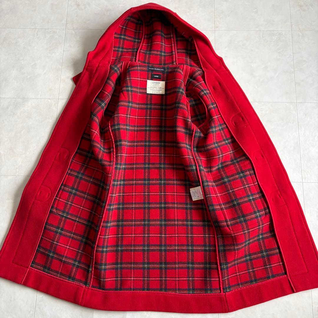 英国製 ロンドントラディショナル ダッフルコート 赤34 チェック裏地 フード付