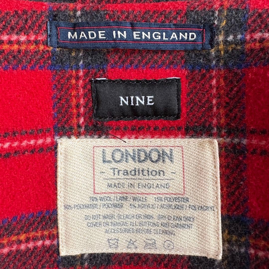 英国製 ロンドントラディショナル ダッフルコート 赤34 チェック裏地 フード付