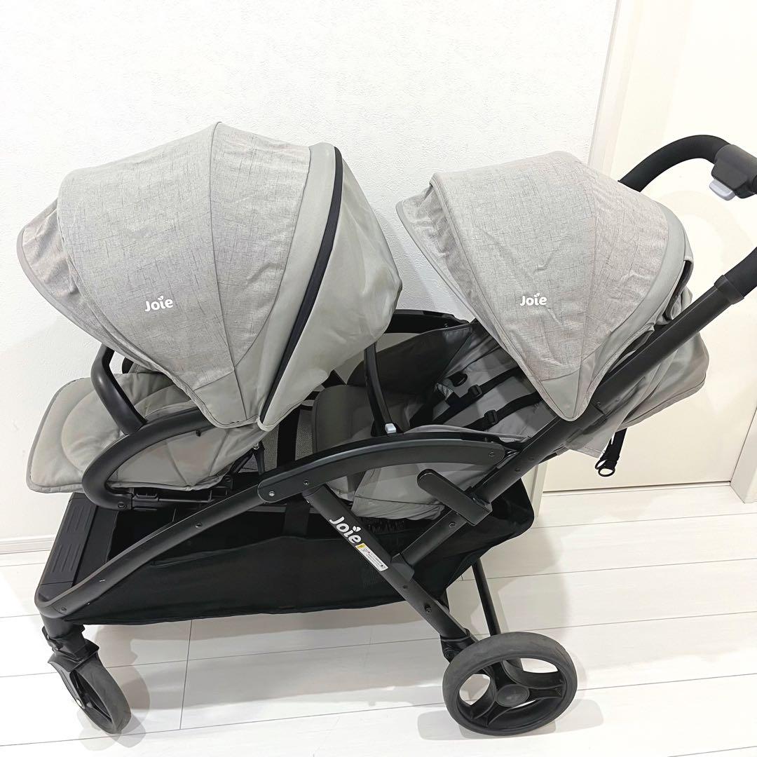 joie エヴァライトデュオ 二人乗りベビーカー グレー レインカバー付属