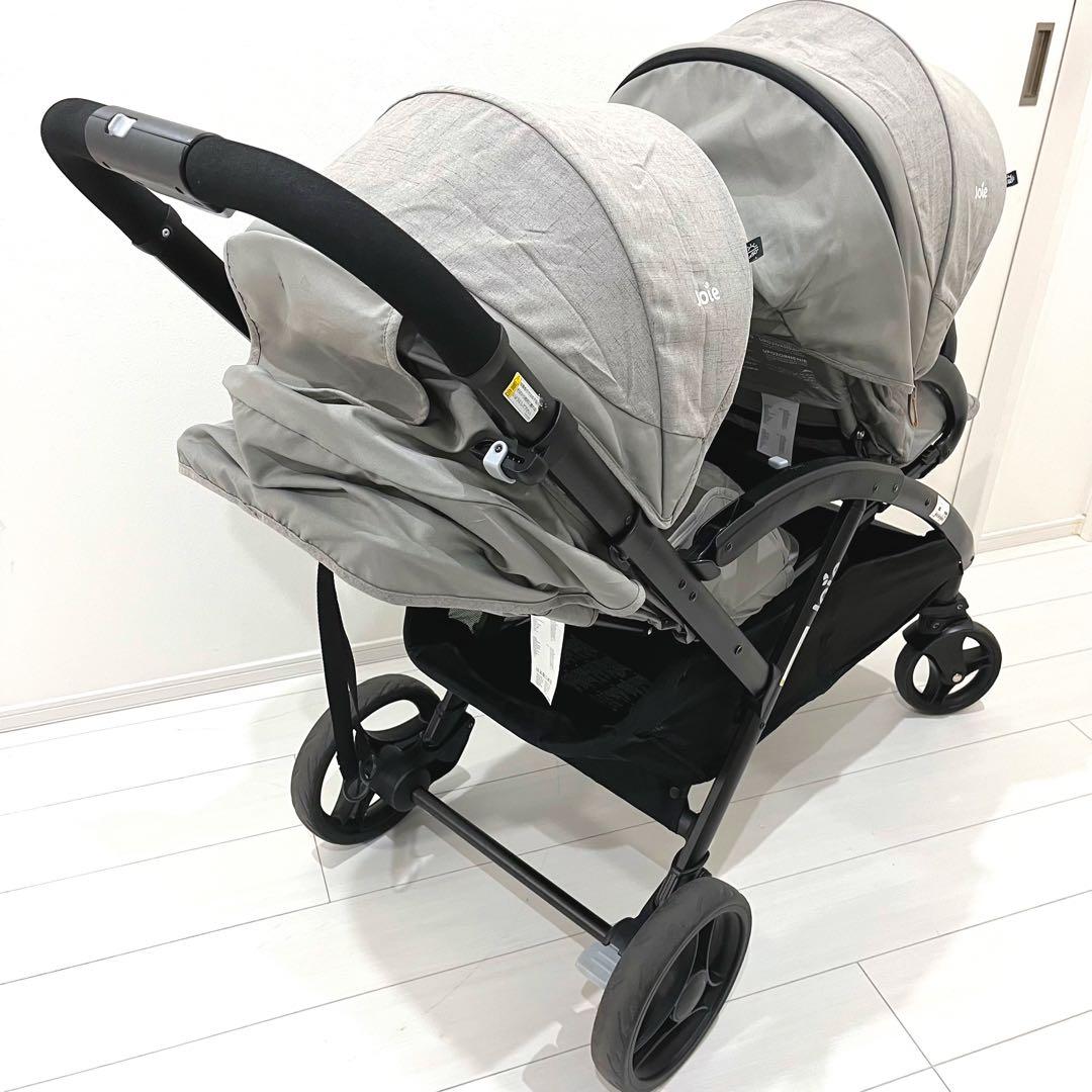 joie エヴァライトデュオ 二人乗りベビーカー グレー レインカバー付属
