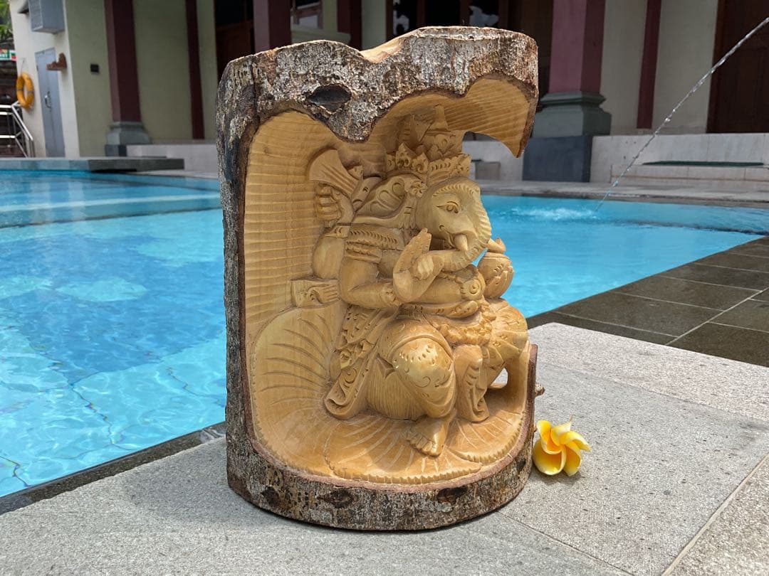 【新入荷】ガネーシャ像(夢をかなえる神様)木彫り [H20.8cm]