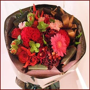 フラワーアレンジメント ラウンドブーケ　ブラウン