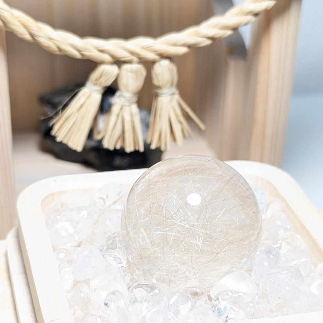 一点物 ルチルクォーツスフィア 33ミリ 台座付 お守り ギフト お年玉 お正月