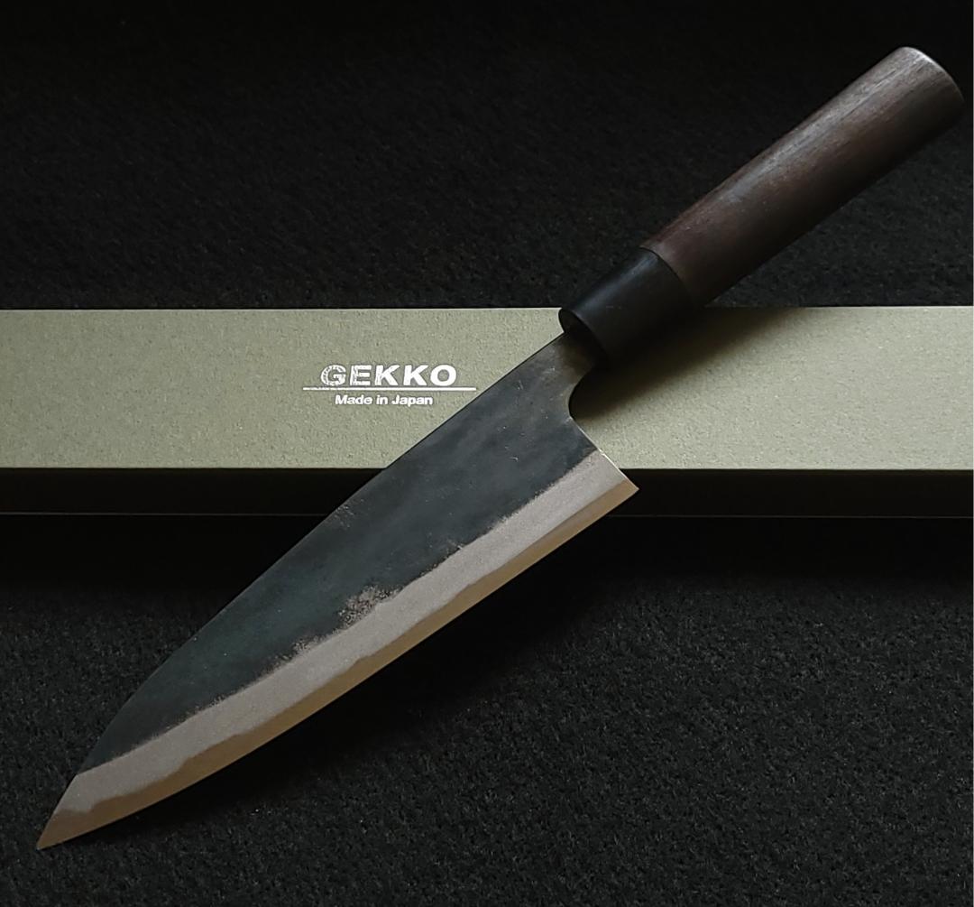 白紙1号 黒打 万能包丁 180㎜ #8101 焼柄 月光作 手作り