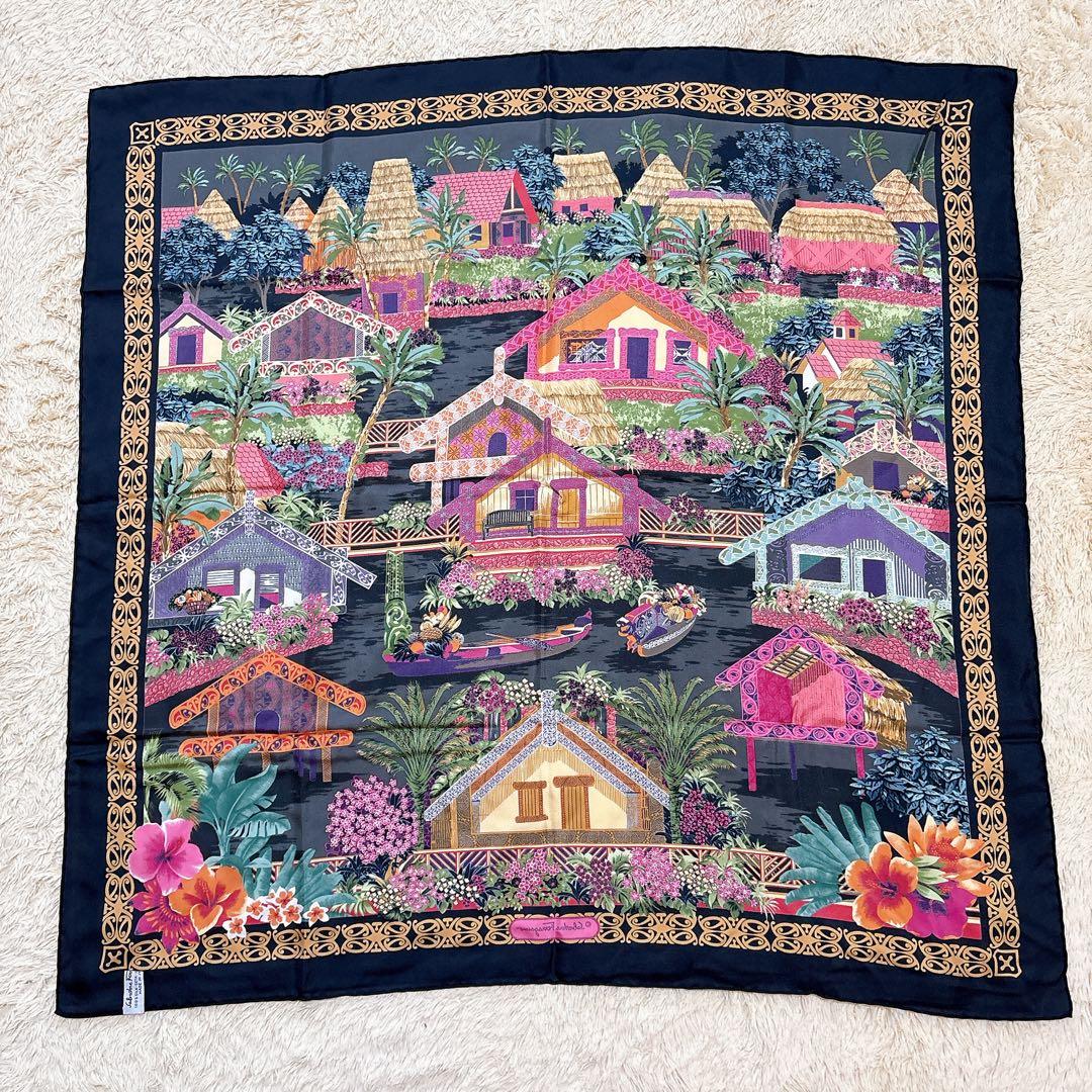 サルヴァトーレフェラガモ 大判スカーフ シルク イタリア製 花 トロピカル