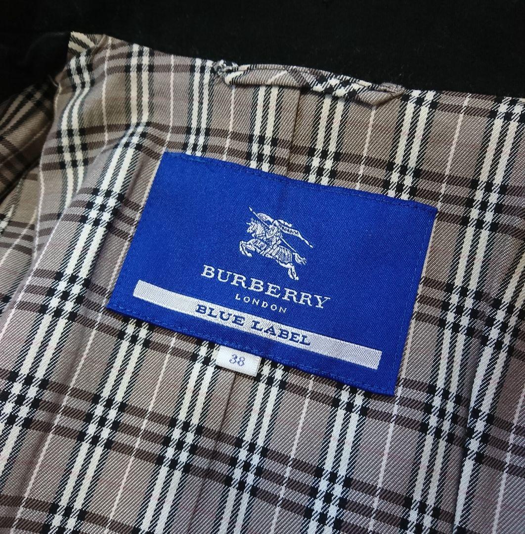 バーバリーブルーレーベル✨トレンチコート 銀ボタン 黒 38 コットン チェック