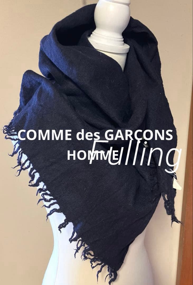コムデギャルソンHOMME 縮絨ウールマフラー ネイビーカラー