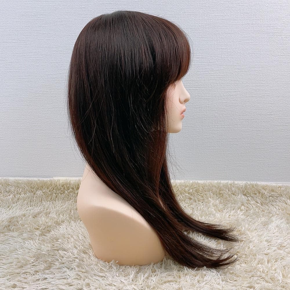 人毛100% フルウィッグ 医療用 ロング ストレート ダークブラウン 60cm
