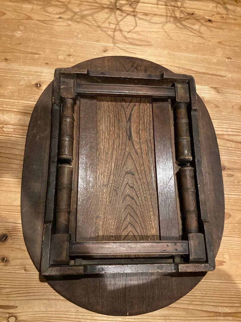 昭和レトロ　折畳楕円ちゃぶ台　古い楕円丸ローテーブル