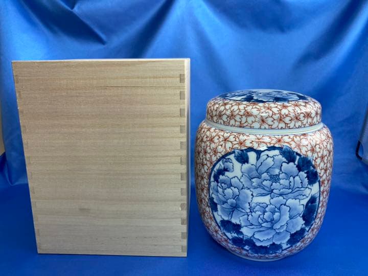 【総手書き・１点もの】有田焼　骨壷　桜と牡丹　6寸