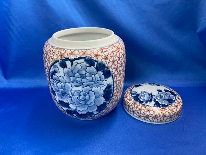 【総手書き・１点もの】有田焼　骨壷　桜と牡丹　6寸