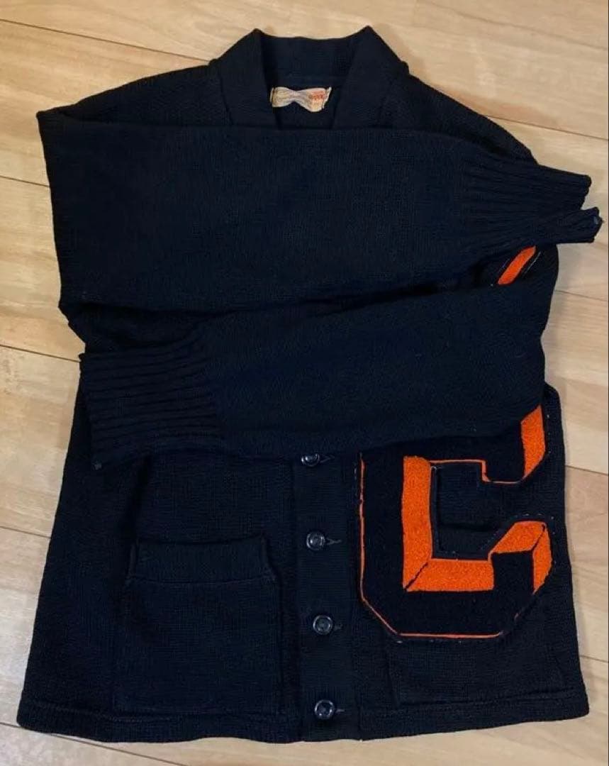 希少　50s roper knitting レタードカーディガン　ブラック　38