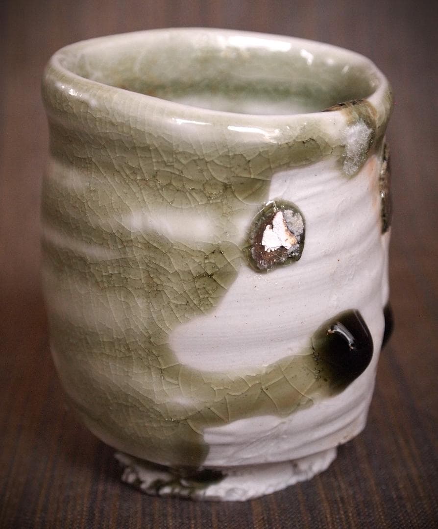 希少作★谷本貴【師：師：森正・谷本景】白磁(ビードロ）湯のみ★共箱