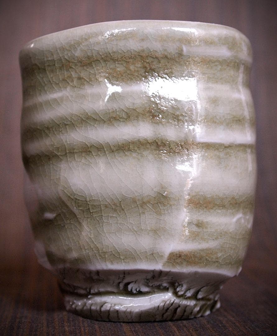 希少作★谷本貴【師：師：森正・谷本景】白磁(ビードロ）湯のみ★共箱