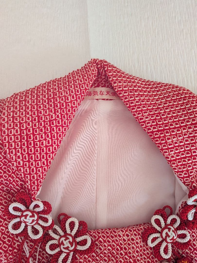 七五三　3歳　陽気な天使　フルセット　正絹　総絞り　着物　被布　髪飾り付き