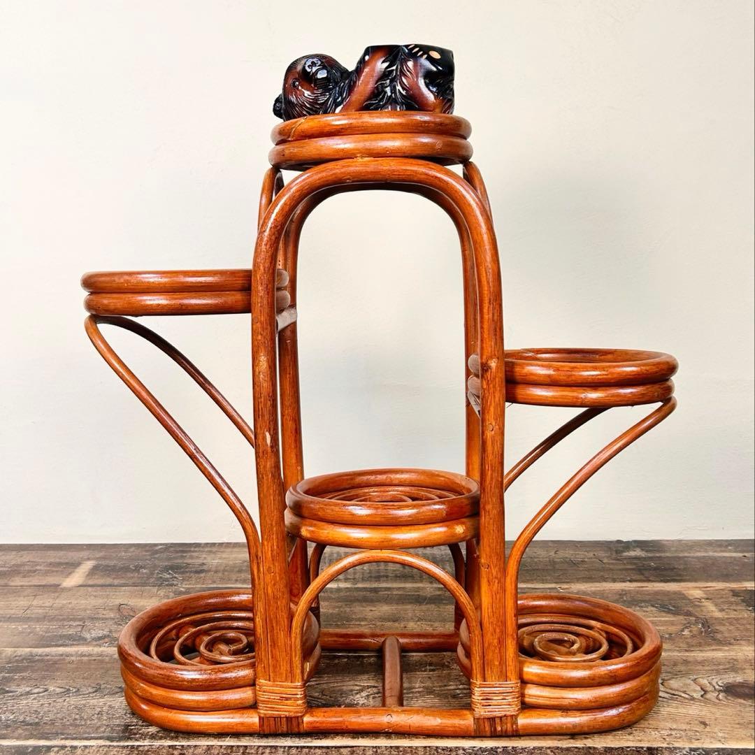 1970年代ラタン 籐 プランタースタンド 花台 6段 昭和レトロ