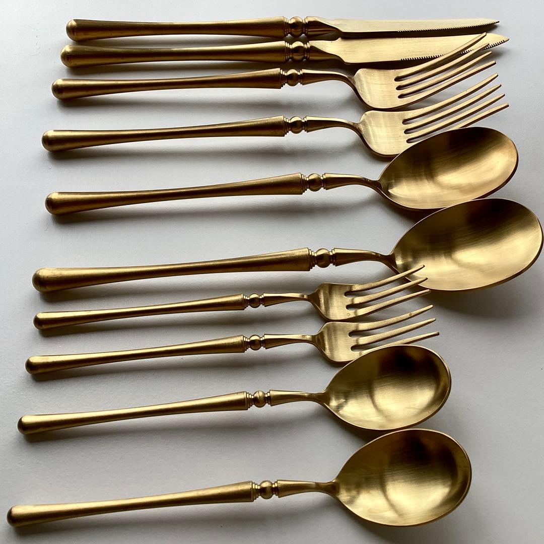 未使用 ゴールドカトラリー ディナー & デザート スプーン フォーク ナイフ