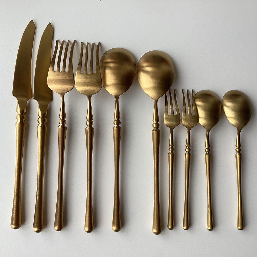 未使用 ゴールドカトラリー ディナー & デザート スプーン フォーク ナイフ