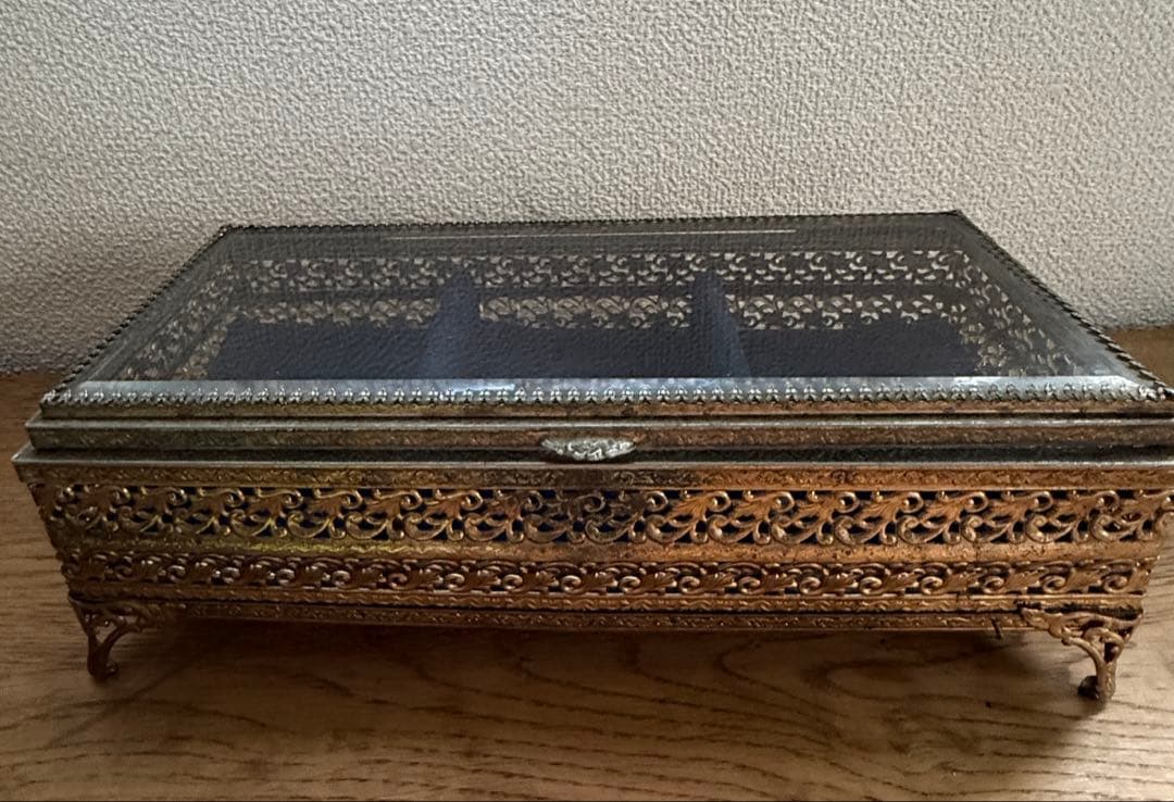 ヴィンテージ ジュエリーボックス べベルガラス アクセサリーケース