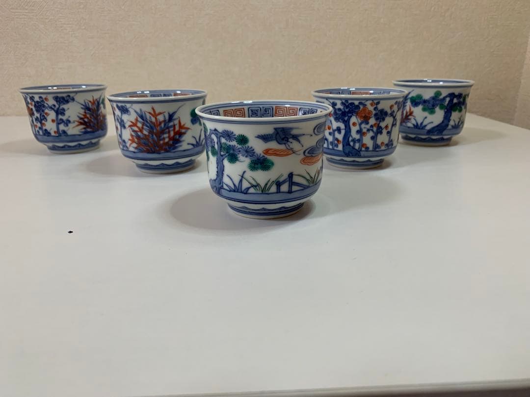 【北村賀善】着彩松竹梅　小鉢　5個　京焼　清水焼