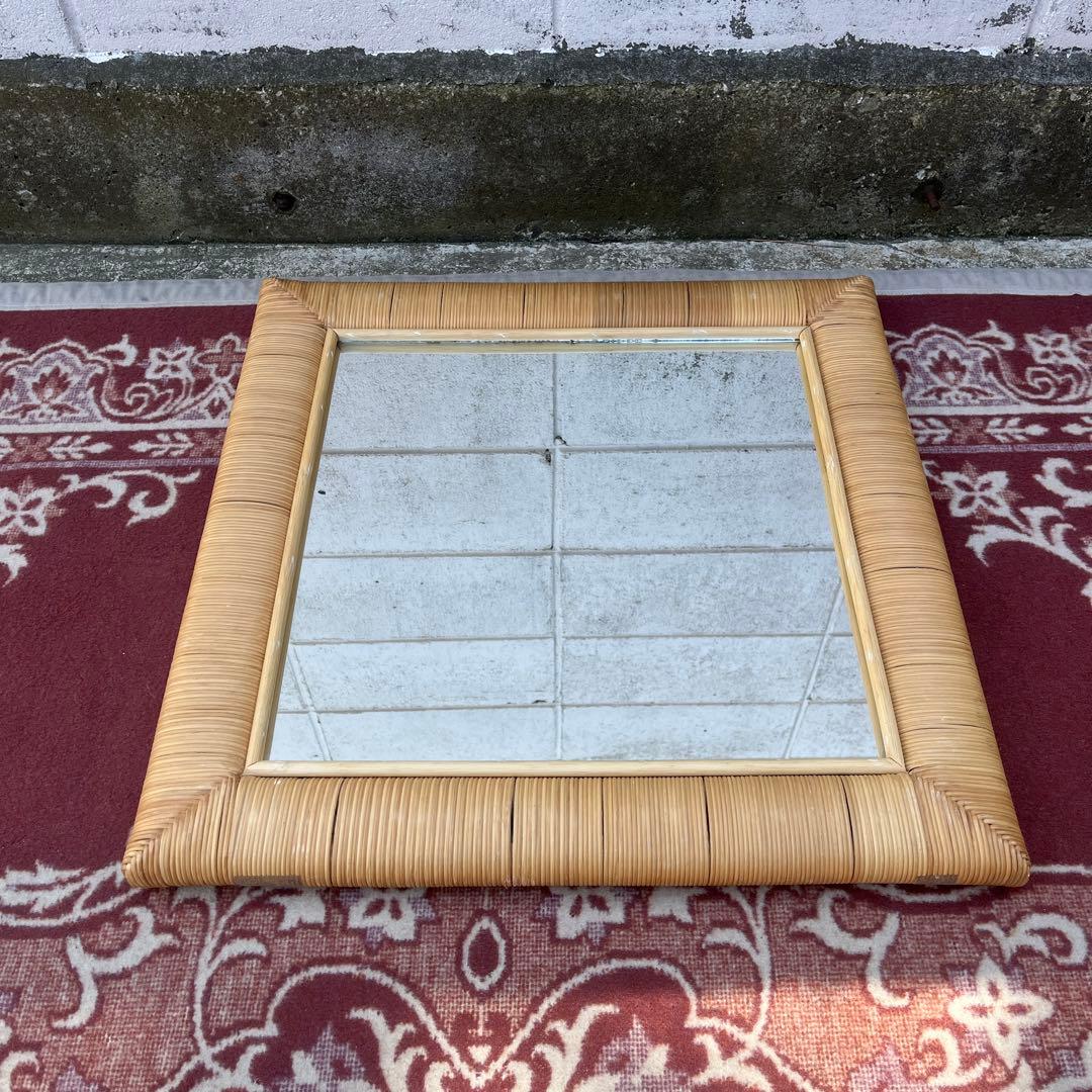 ナチュラル天然素材◾️籐ラタンフレーム 壁掛けミラー ウォールミラー 鏡