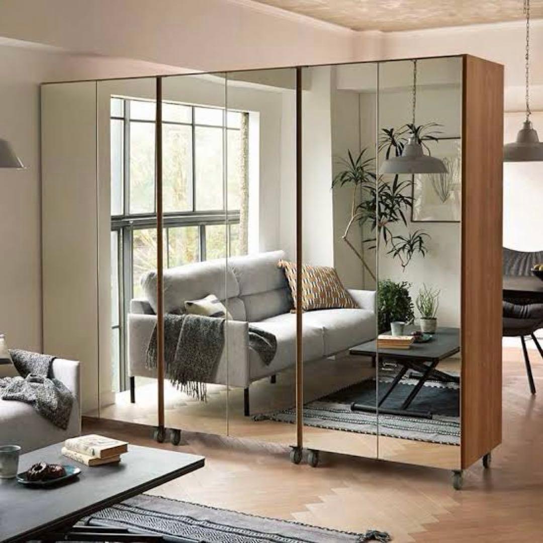 dinos可動式間仕切りミラークローゼット白ハンガ1段タイプ