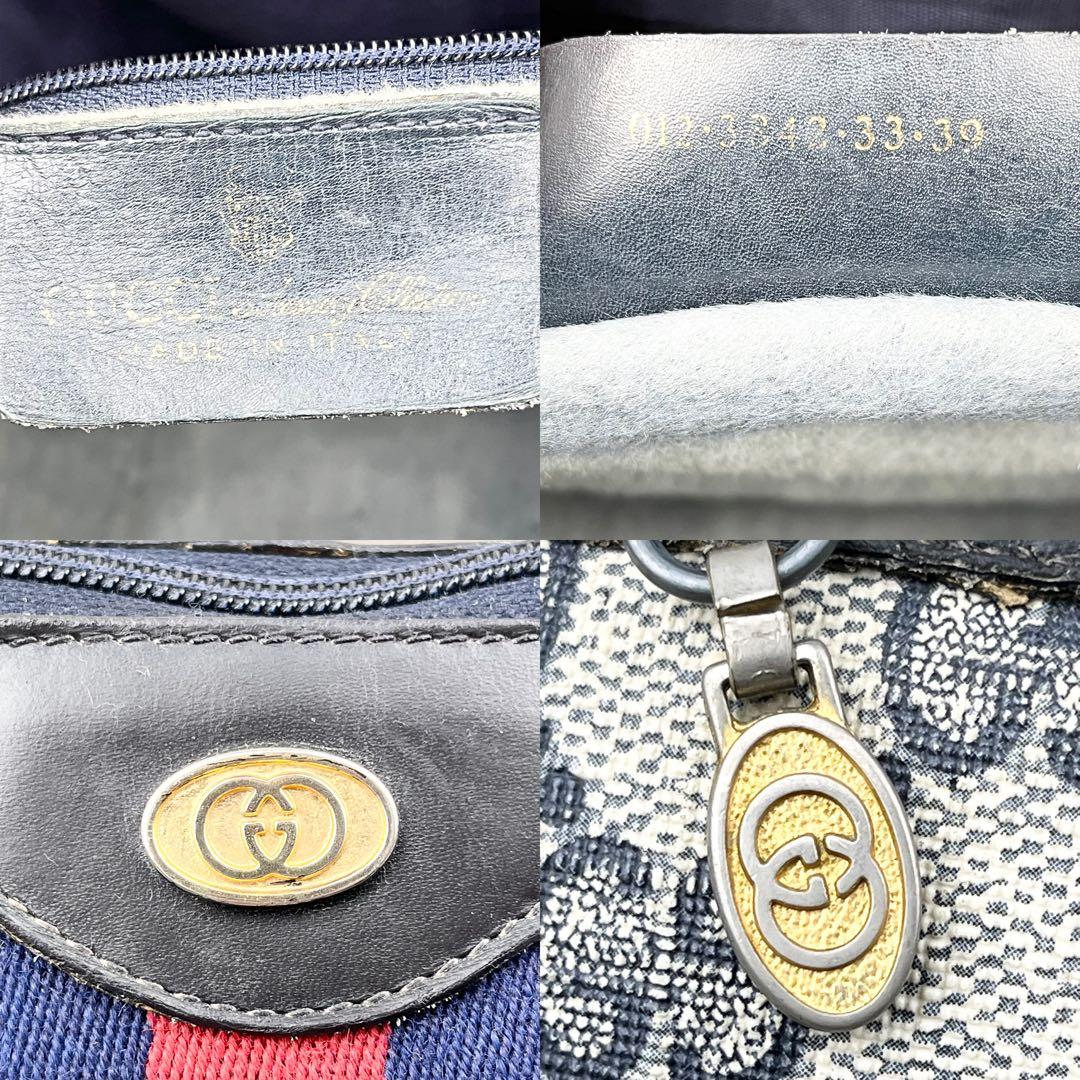 【美品】オールドグッチ シェリーライン GGスプリーム ボストンバッグ ネイビー