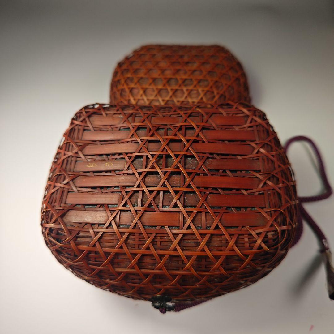 ウ312 茶籠『吉川日月作』『竹製　御所篭　共箱　茶道具』野点籠