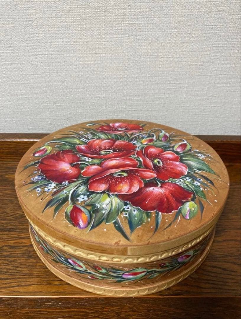 ロシア雑貨☆白樺べレスタ『スカーレット・ポピー』ラウンド収納boxマトリョーシカ