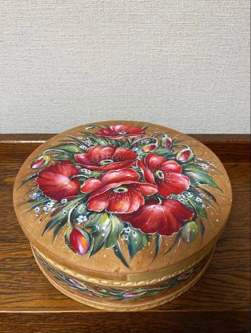 ロシア雑貨☆白樺べレスタ『スカーレット・ポピー』ラウンド収納boxマトリョーシカ