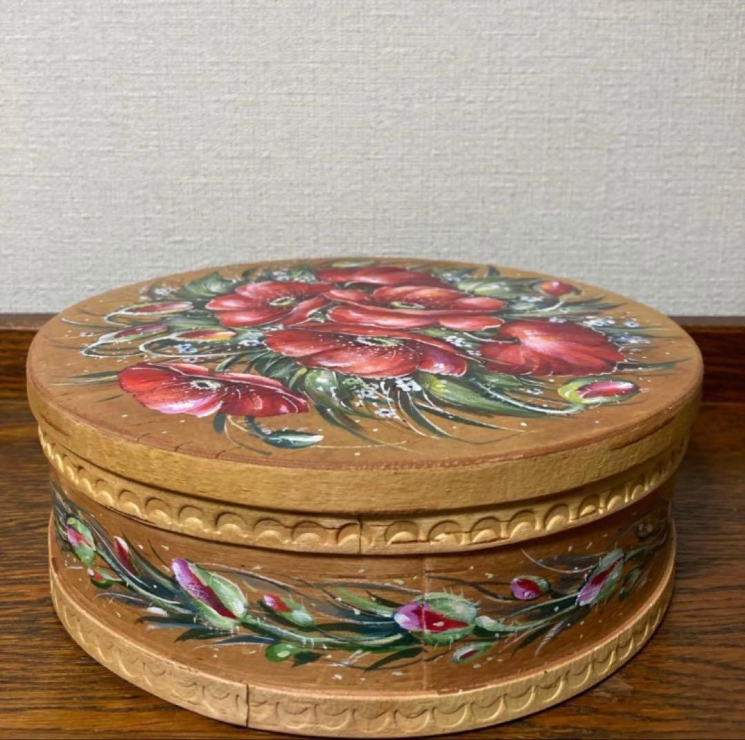 ロシア雑貨☆白樺べレスタ『スカーレット・ポピー』ラウンド収納boxマトリョーシカ