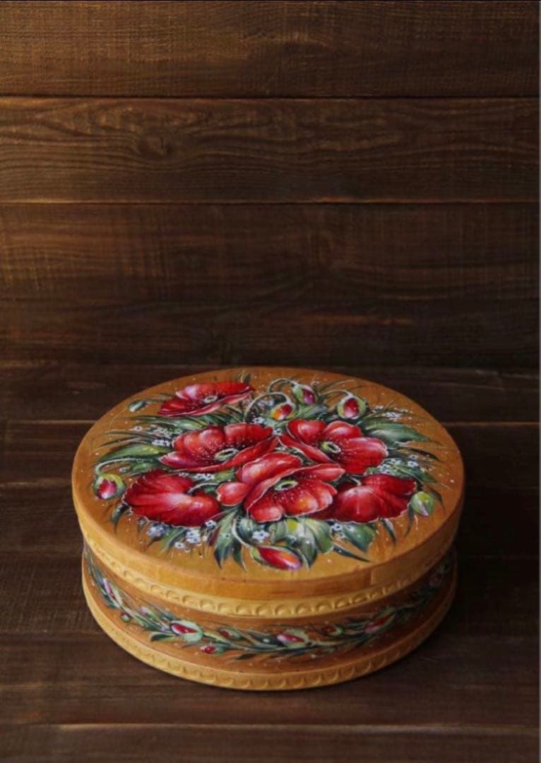 ロシア雑貨☆白樺べレスタ『スカーレット・ポピー』ラウンド収納boxマトリョーシカ