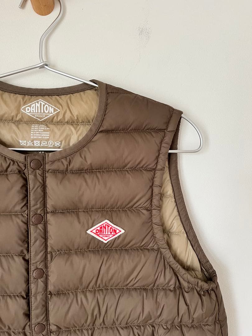 DANTONダントン▪️クルーネックインナーダウンベスト▪️34XS▪️モカ