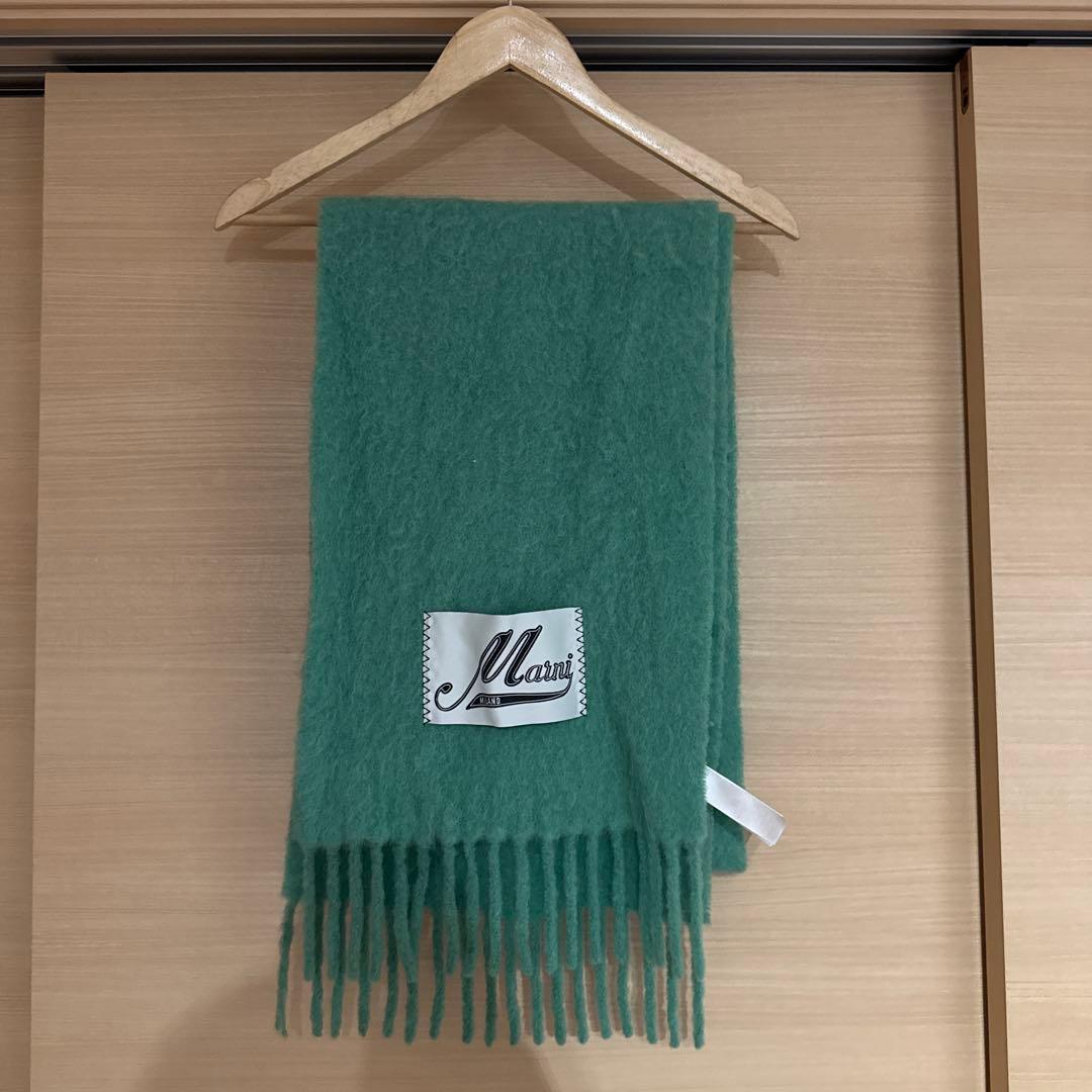 marni グリーン フリンジマフラー