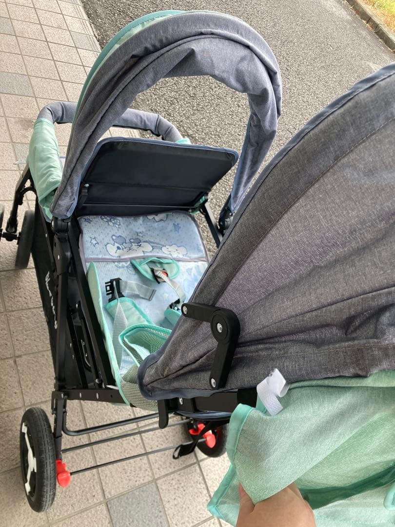 blue baby 二人乗りベビーカー グレー/ミント