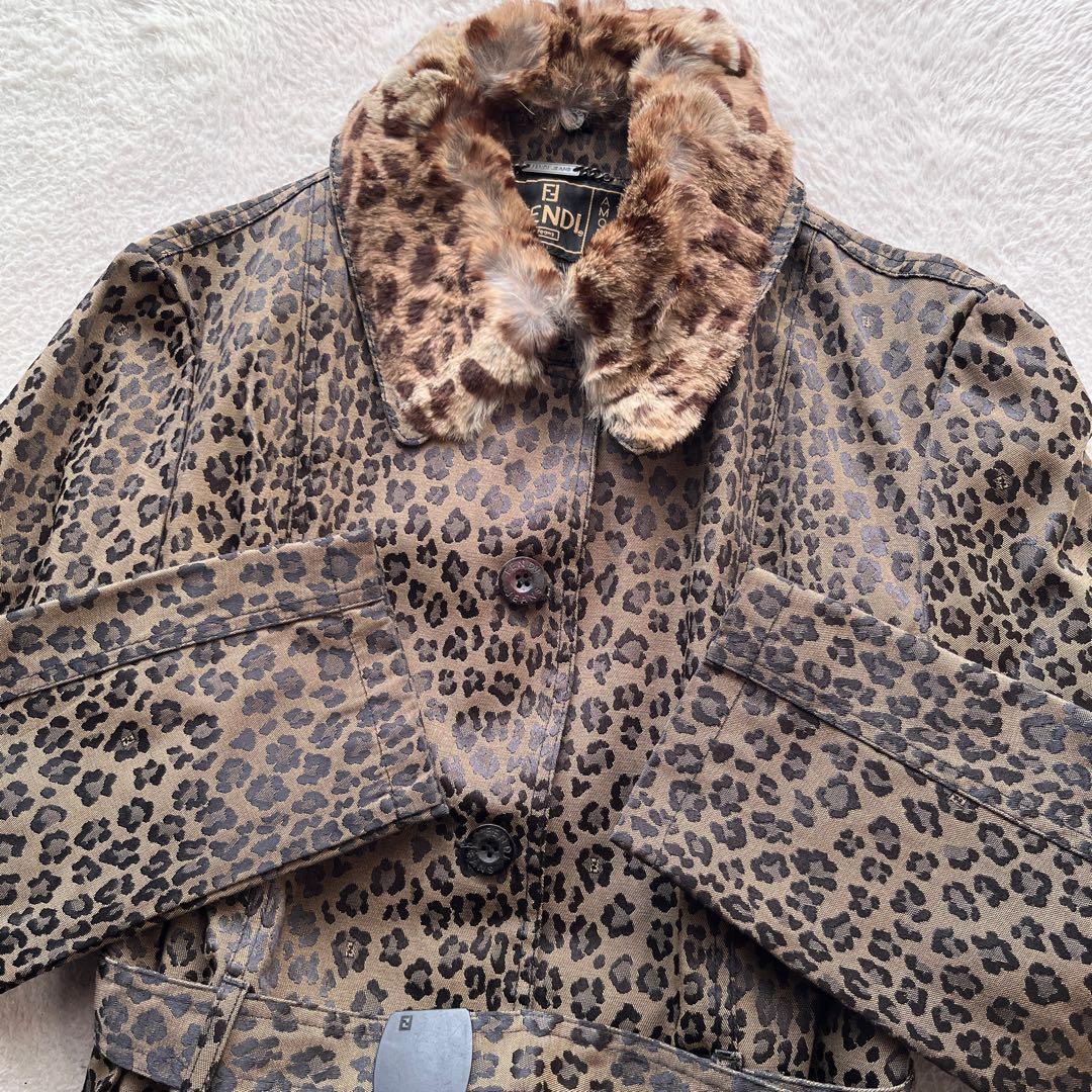 FENDI フェンディ コート ジャケット レオパード ヒョウ柄 リアルファー