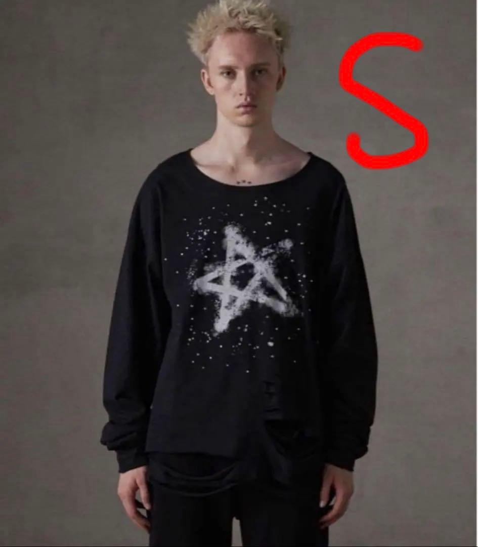 【GRANCY】ラインストーンデザイン グラフィックダメージ ロンT Sサイズ