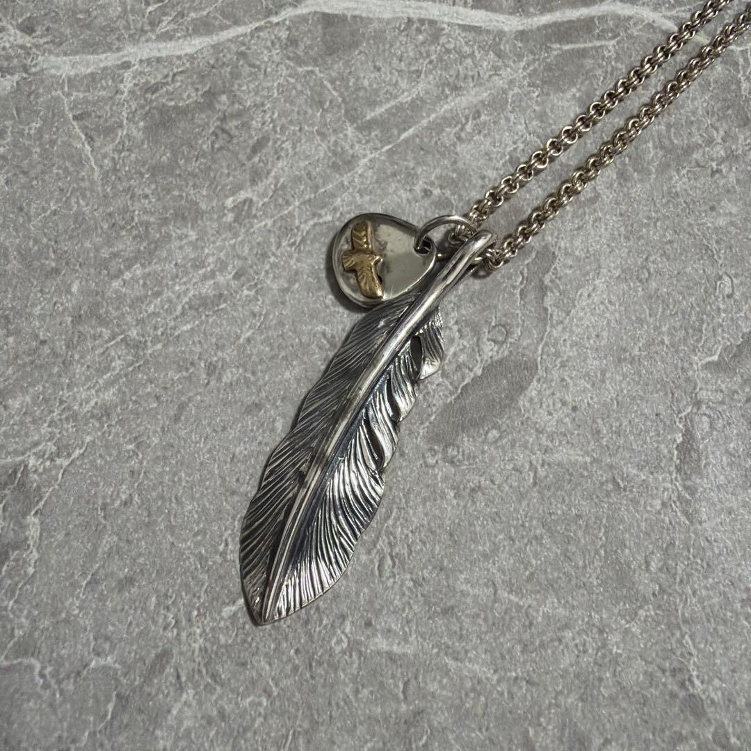 ヴィンテージ シルバーフェザー ネックレス 羽根 シルバー925 チェーン付き