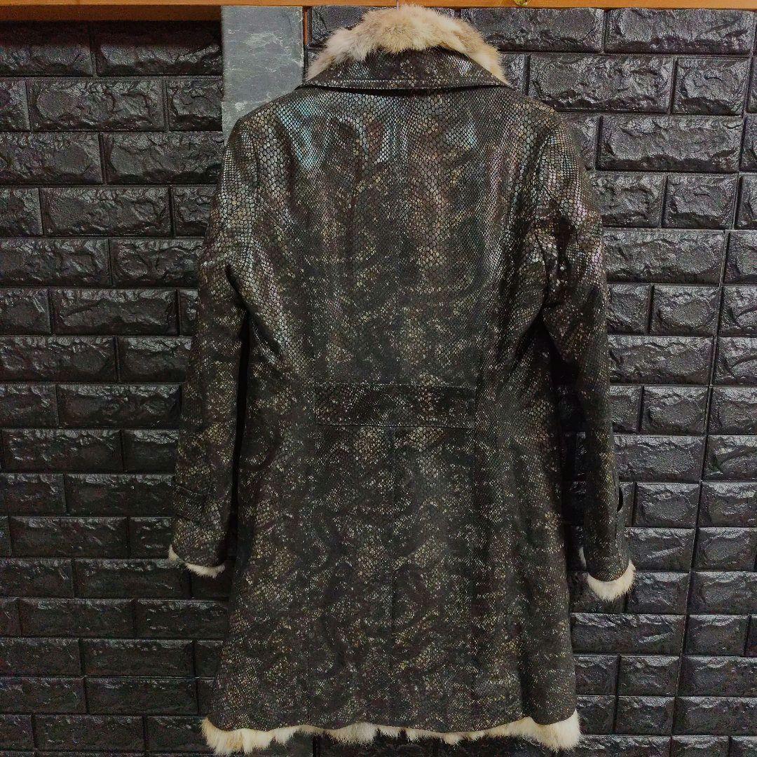 タケシ未使用品トルネードマートラビットファー黒パイソン柄レザー豚革コート