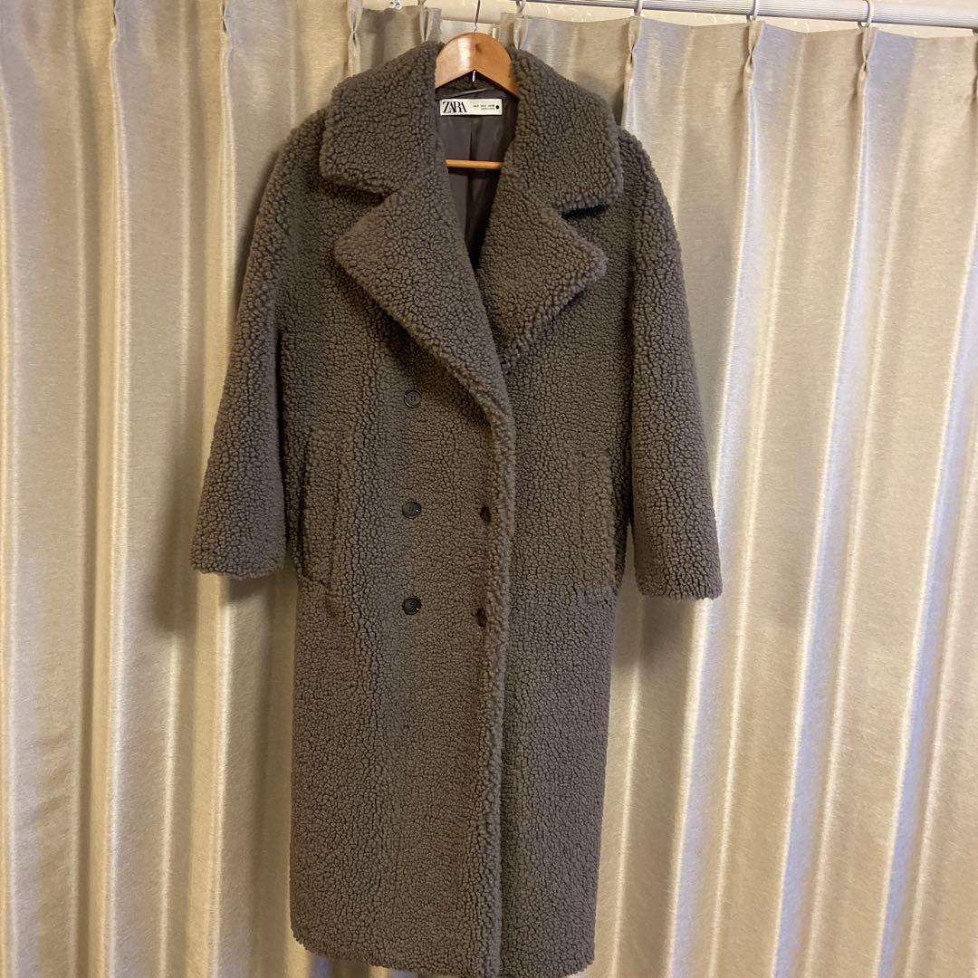ZARA ダブルブレスト　テディベア　ボアコート ロング　グレー